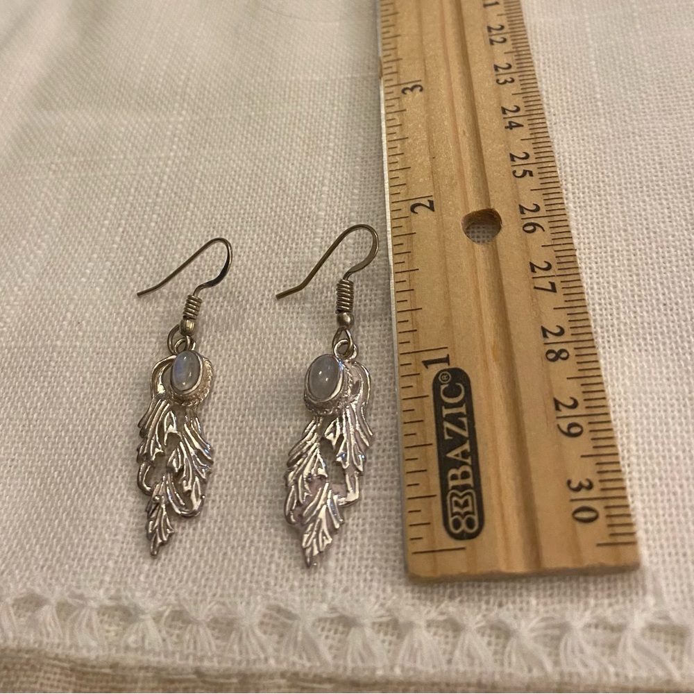 Elegant Silver Plated Leaf Earrings With Moonstone - Picture 3 of 4